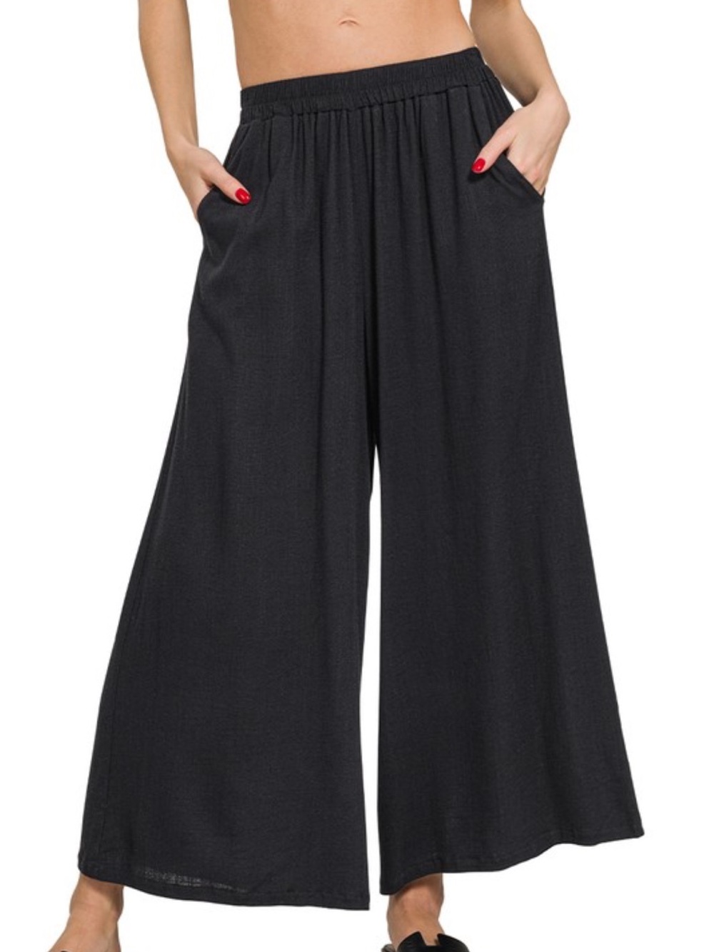 Zenana Outfitters Plus Black Wide-Leg Elastic Waist Pants